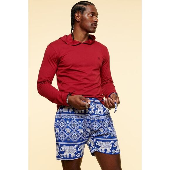 Earthbound Trading Co Mens Shorts Sz S Blue House Elephant Drawstring - Picture 1 of 8
